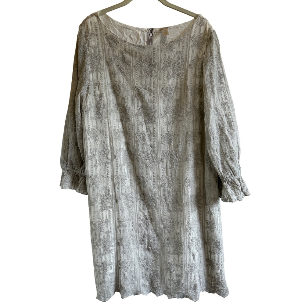 Sundance Catalog Silver Gray Emma Graceful Dress embroidery poet sleeves XXL